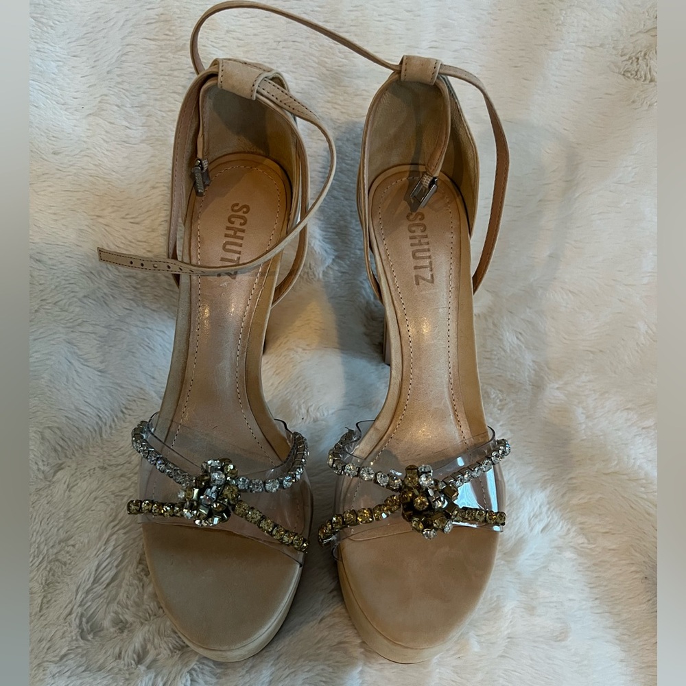 SCHUTZ Beige Embellished Heels